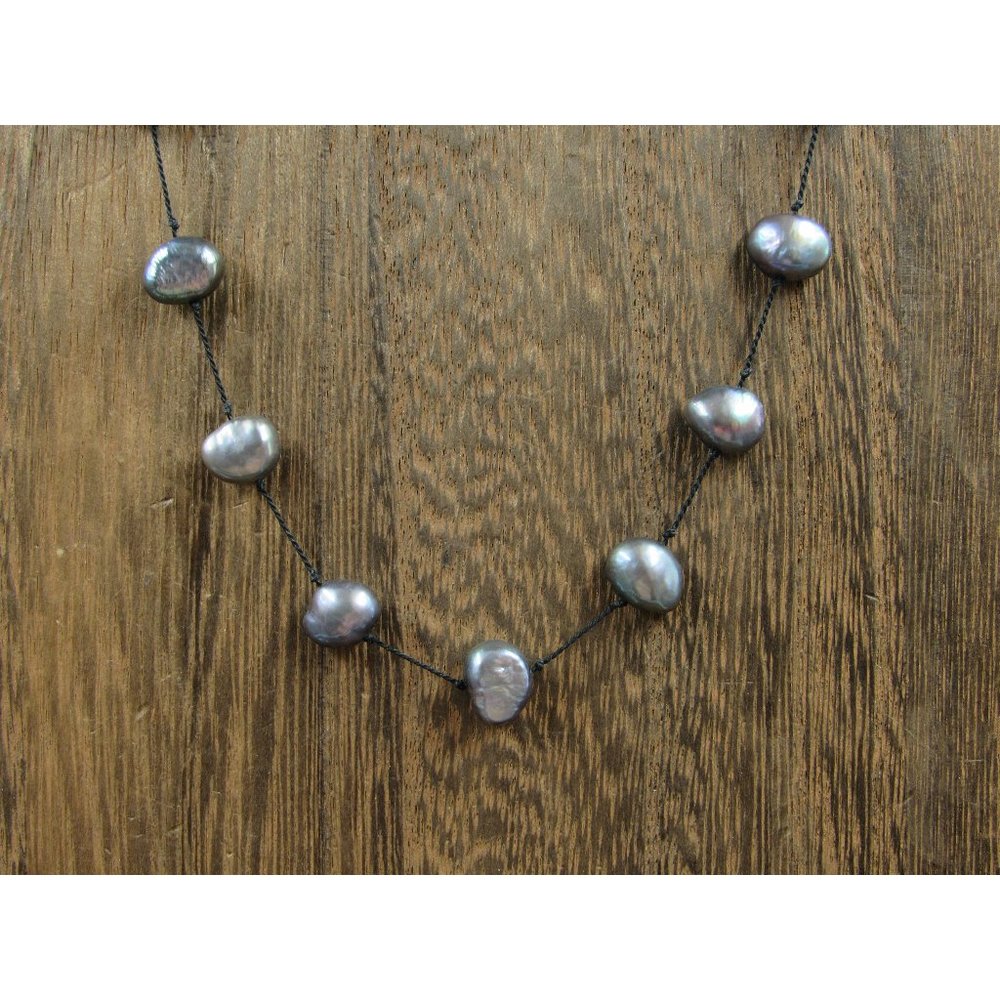 18" Sterling Silver Purple Blue Genuine Pearls Necklace Vintage Minimalist